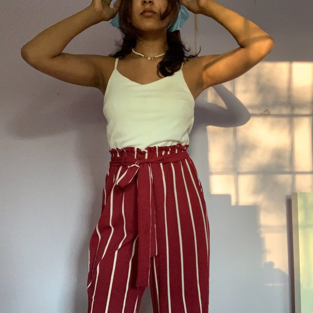 Francesca's Jumpsuit (white top, maroon pants)